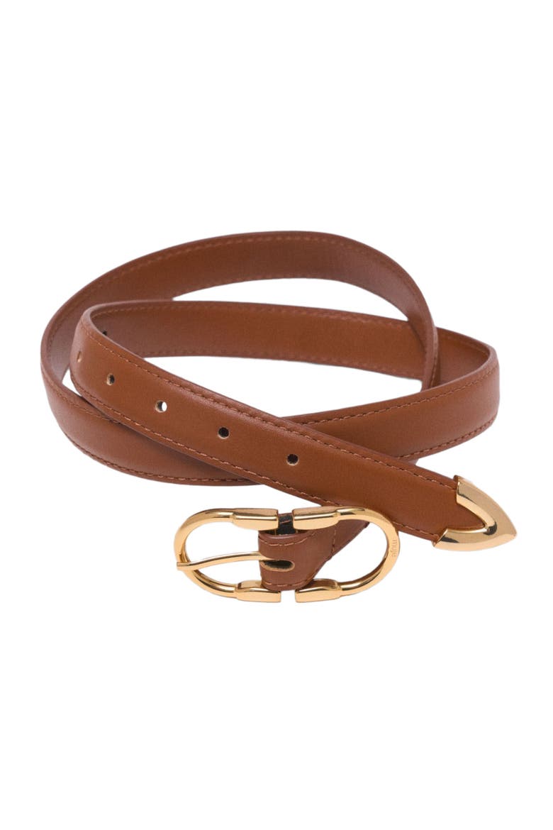 Double-buckle leather belt, Alternate, color, Camel