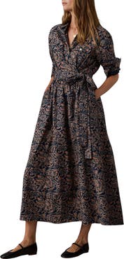Faherty Abby Organic Cotton & Linen Maxi Wrap Dress