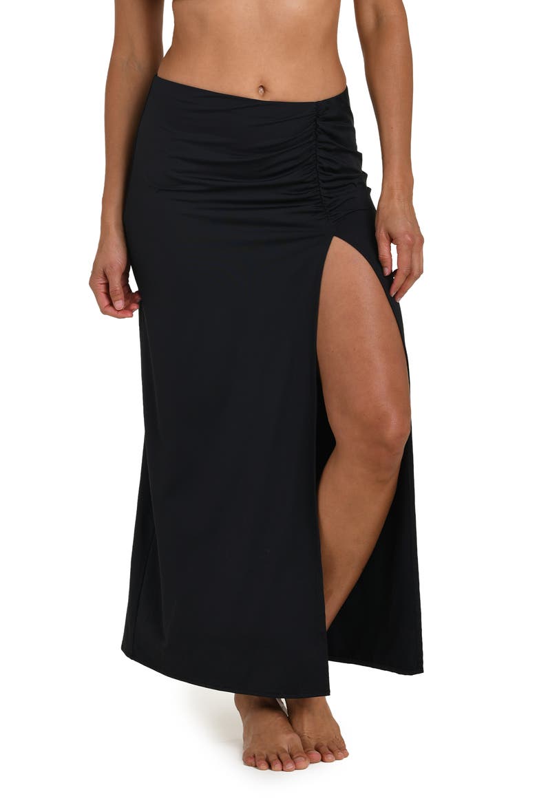 Island Goddess Side Slit Cover-Up Skirt, Main, color, BLACK