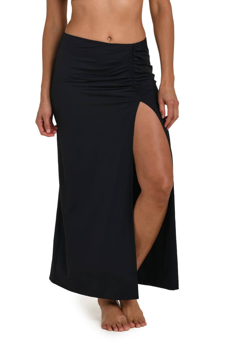 La Blanca Island Goddess Side Slit Cover-Up Skirt, Main, color, Black