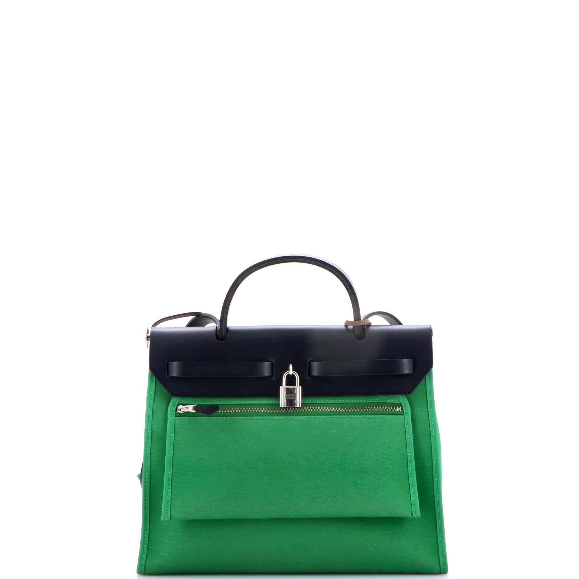 Pre-Owned Hermes Herbag Zip Leather and Toile 31, Alternate, color, Green