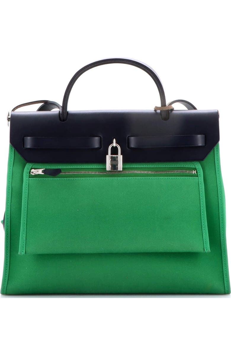 Pre-Owned Hermes Herbag Zip Leather and Toile 31, Alternate, color, Green