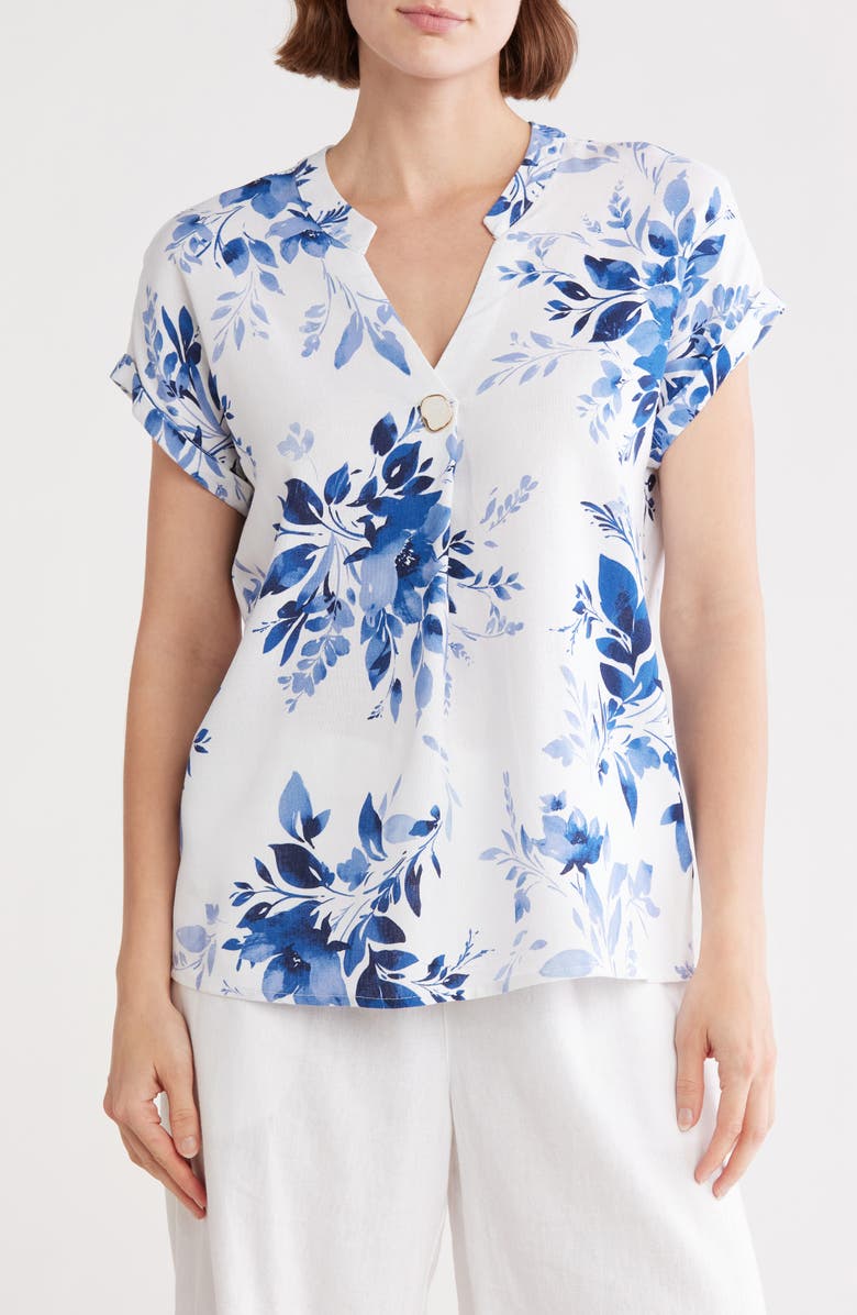 Ellen Tracy Split Neck Drop Sleeve Top, Main, color,