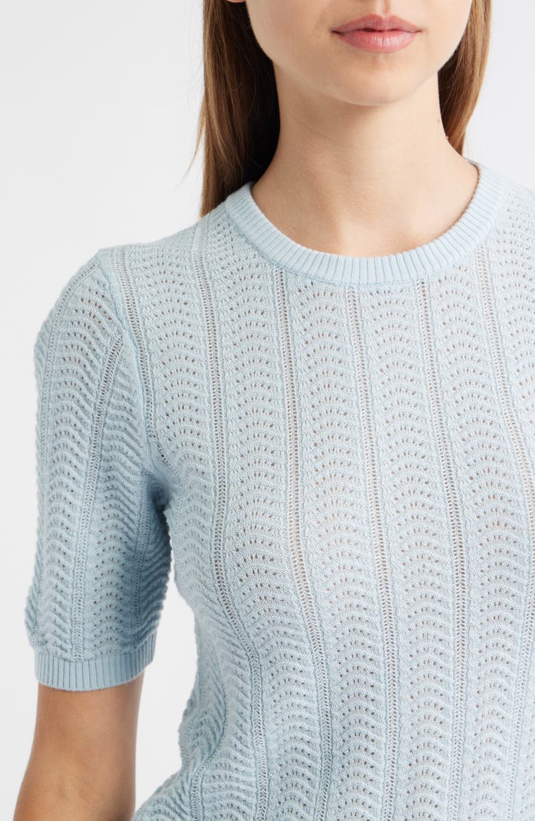 rag & bone Francesca Pointelle Short Sleeve Merino Wool Sweater, Alternate, color, Sky Blue