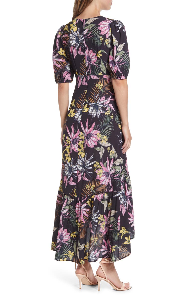 Fourteenth Place Floral Print Ruffle Hem Midi Dress, Alternate, color, 