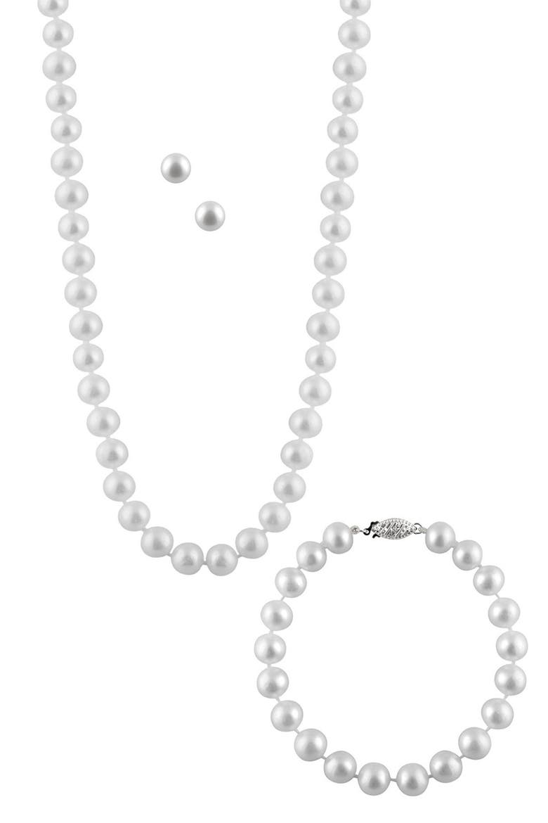 7-8mm Freshwater Pearl Necklace, Bracelet, & Earrings Set, Main, color, NATURAL WHITE