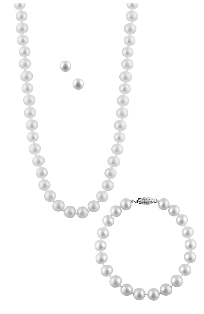 SPLENDID PEARLS 7-8mm Freshwater Pearl Necklace, Bracelet, & Earrings Set, Main, color, 