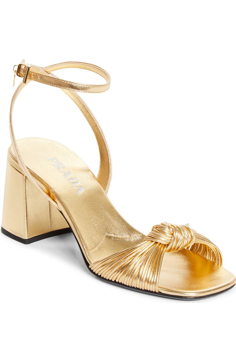 Prada Block Heel Ankle Strap Sandal, Main, color, Platino