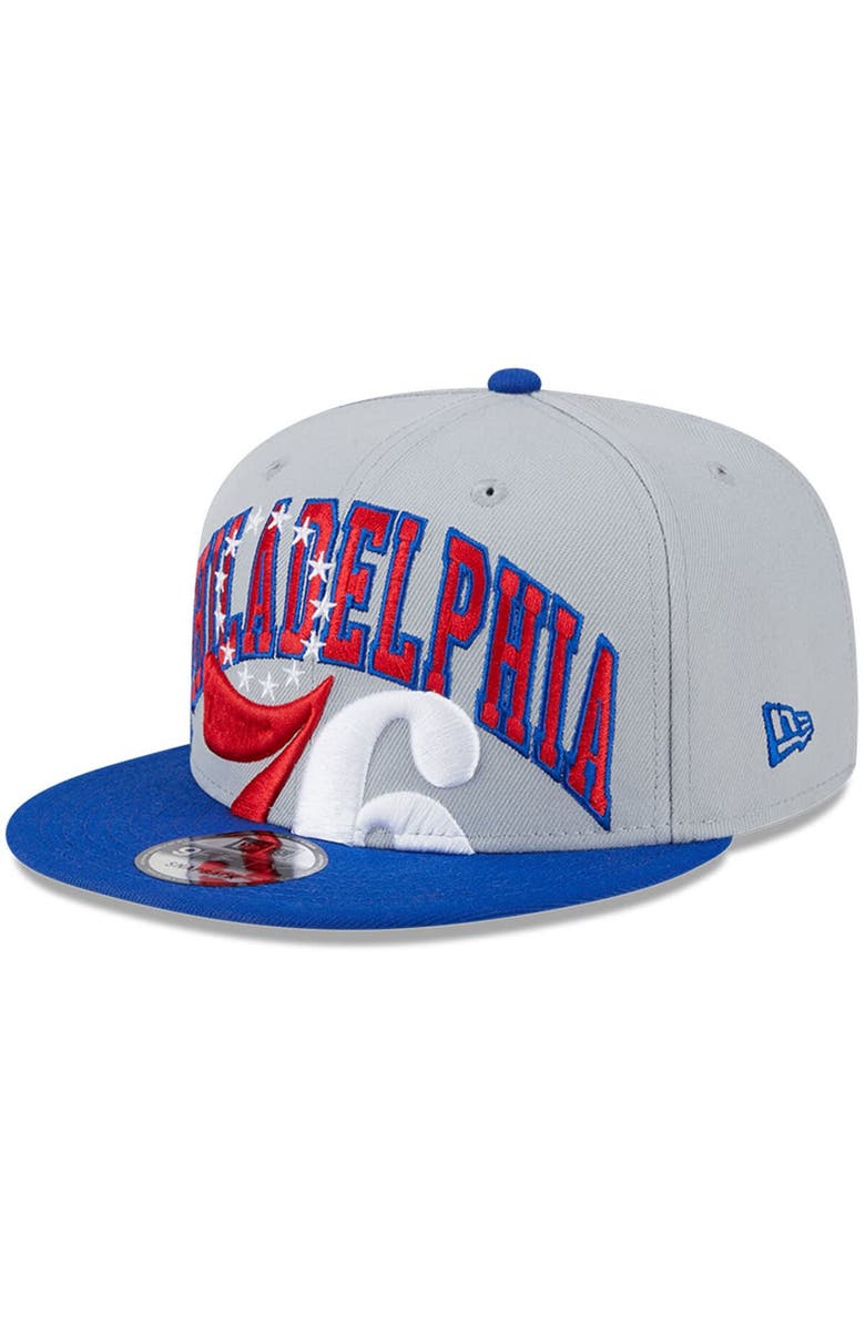 New Era Men's New Era Gray/Royal Philadelphia 76ers Tip-Off Two-Tone 9FIFTY Snapback Hat, Main, color, Gray