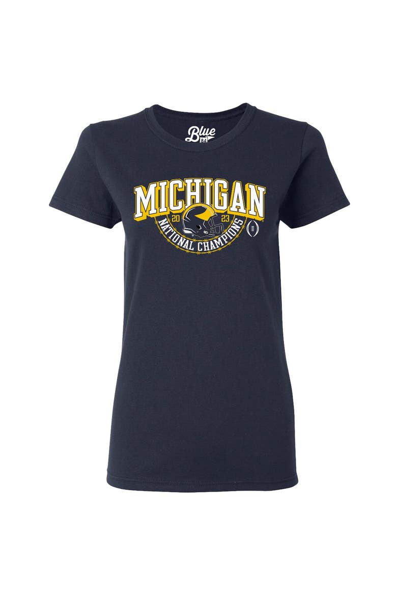 Women's Blue 84  Navy Michigan Wolverines College Football Playoff 2023 National Champions Gold Dust Schedule T-Shirt, Alternate, color, Navy