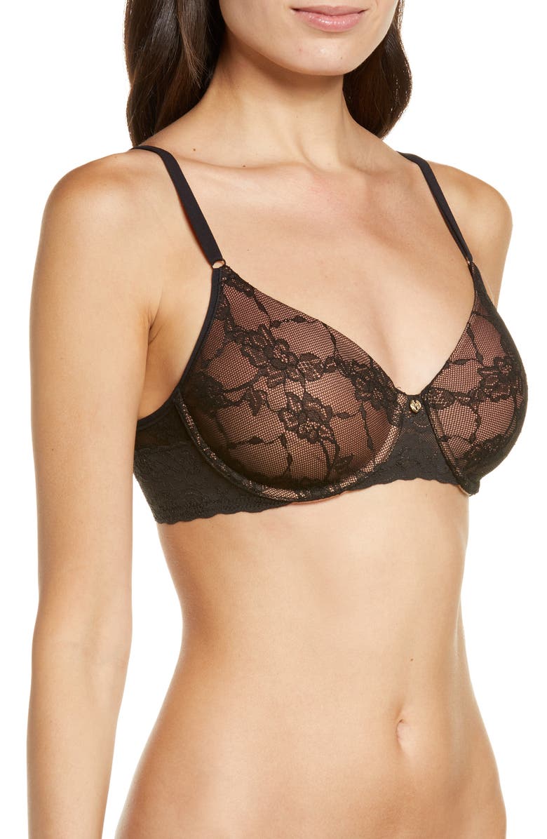 Natori Bliss Allure Lace Contour Underwire Bra, Alternate, color, Black/ Glow