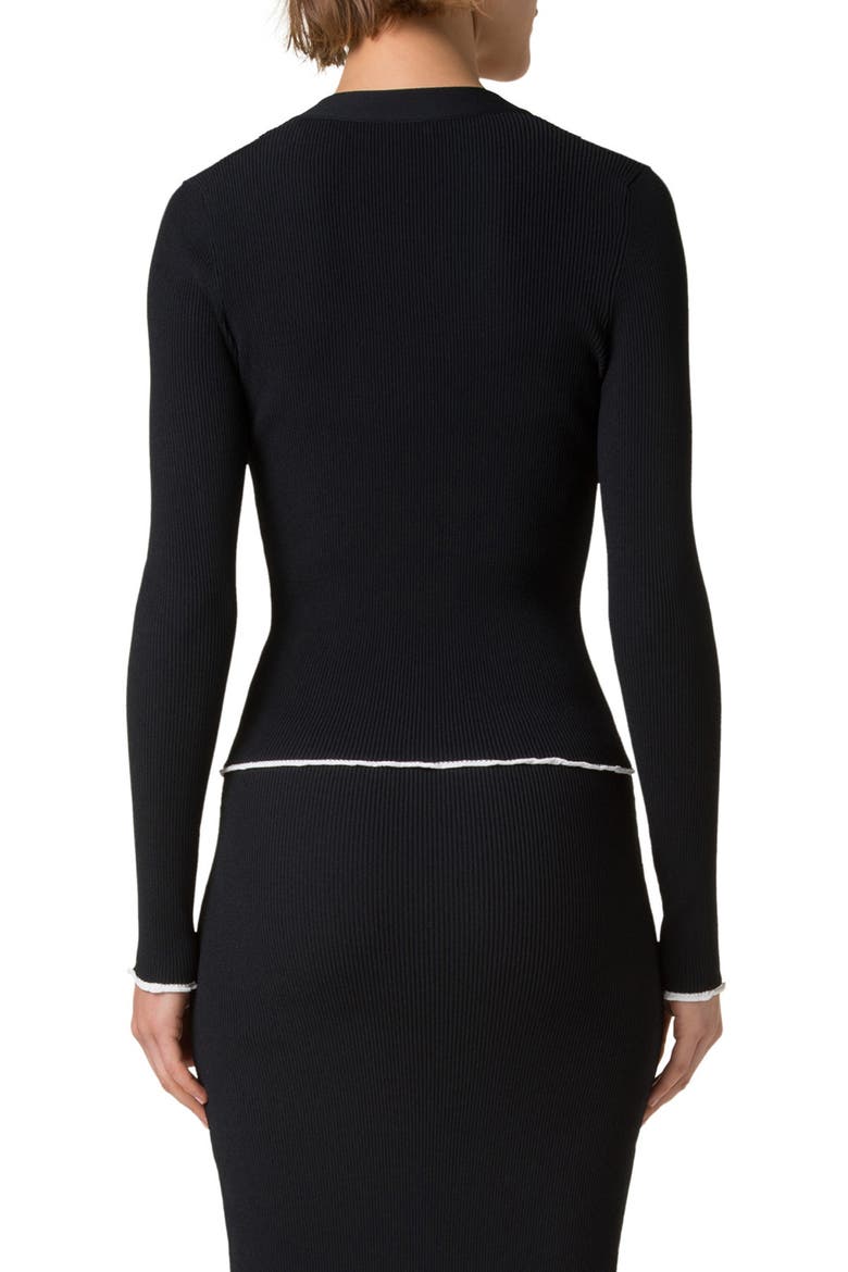 V-Neck Rib Cardigan, Alternate, color, BLACK-CREAM