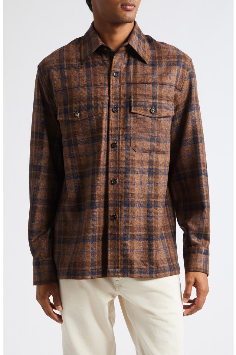 Plaid Wool & Silk Tweed Overshirt, Main, color, MEDIUM BRO 420