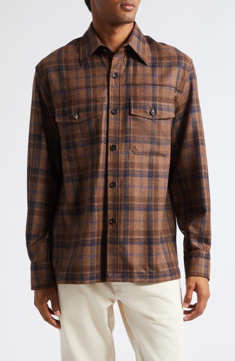 Plaid Wool & Silk Tweed Overshirt