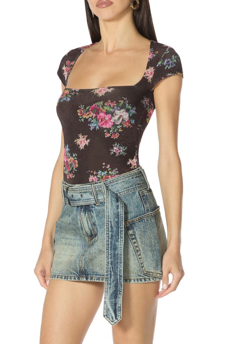 Square Neck Cap Sleeve Top, Alternate, color, JAVA SNAKE FLORAL