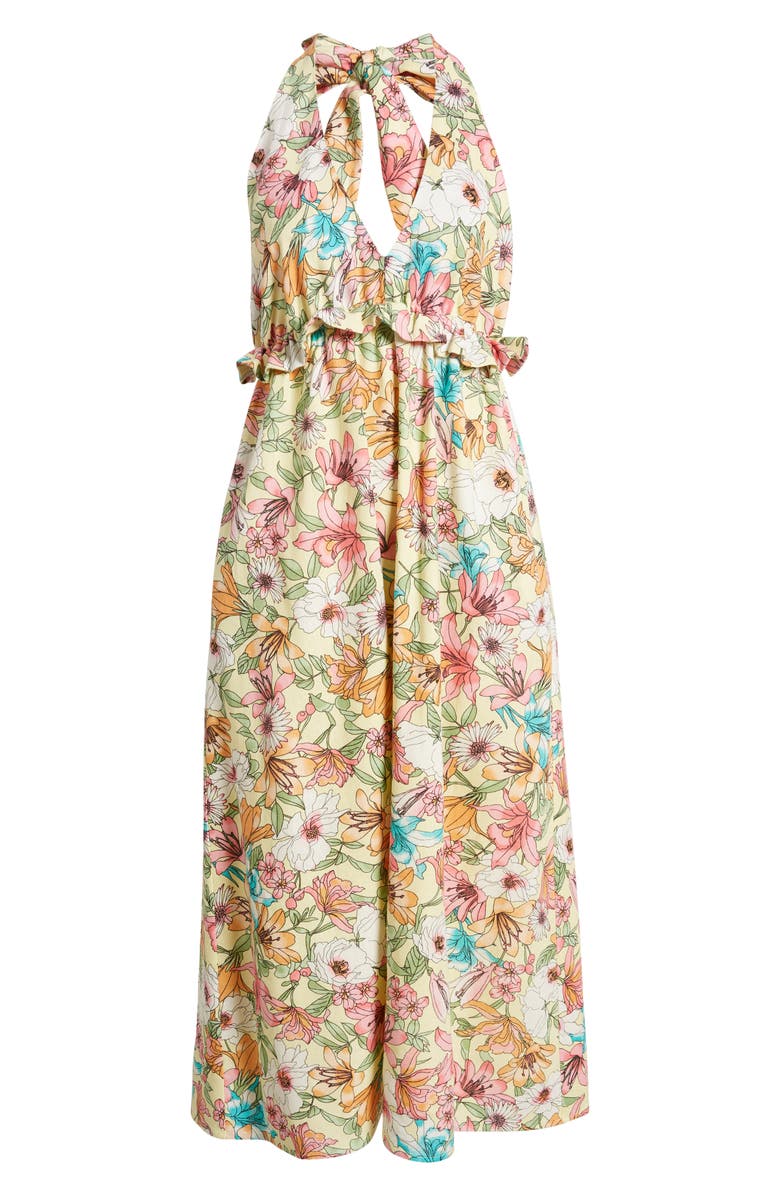 Charles Henry Floral Halter Linen Blend Midi Dress, Alternate, color, 