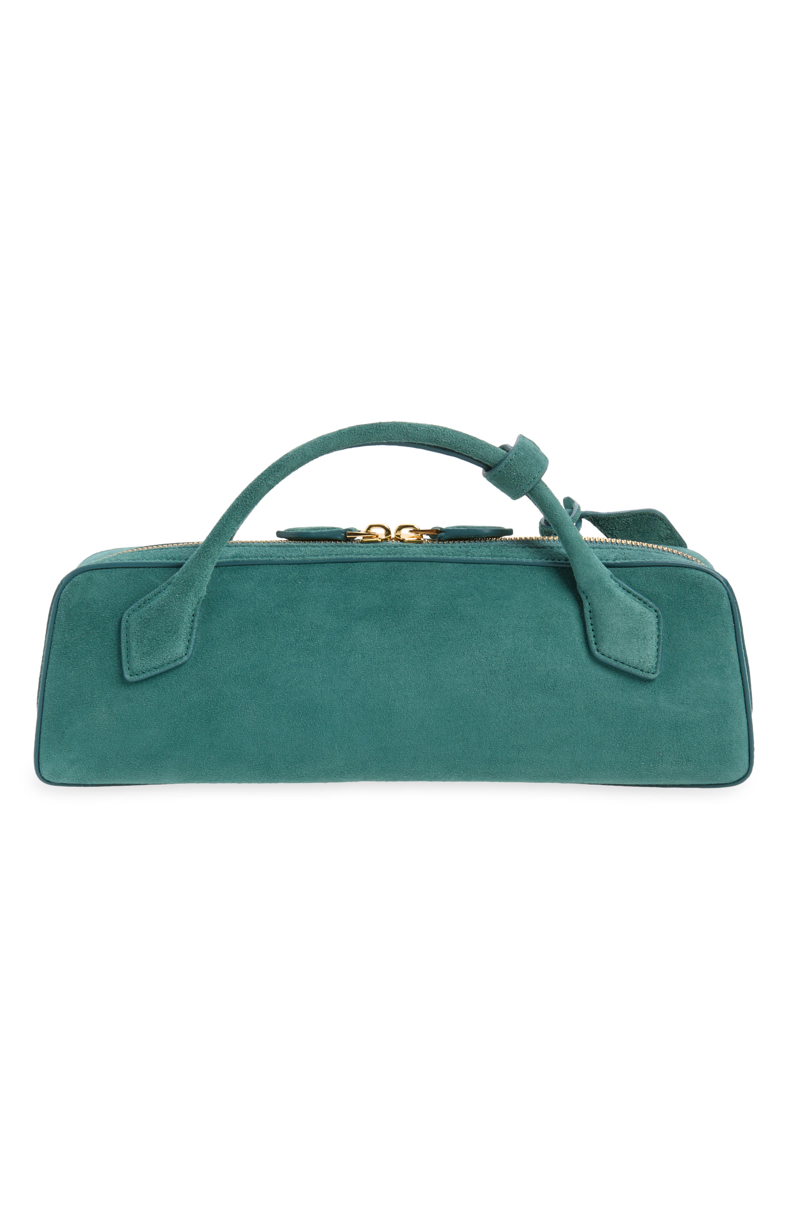 Le Teckel Suede East/West Clutch, Alternate, color, VERT DE GRIS 606