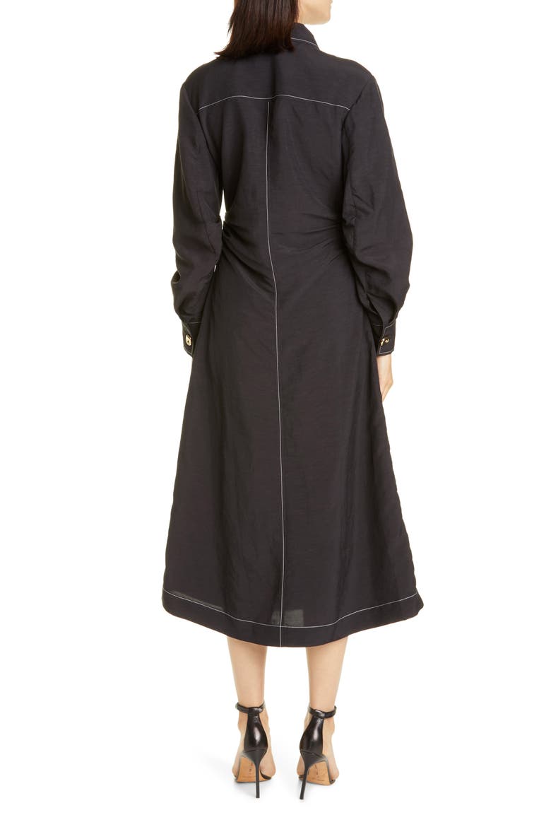 Paula Ruched Long Sleeve Midi Shirtdress, Alternate, color, BLACK