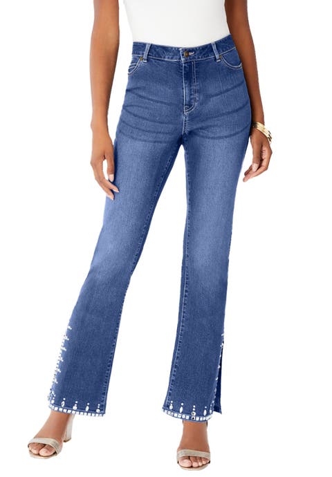 Plus Size Invisible Stretch® Rhinestone Detail Split Flare Leg Jean