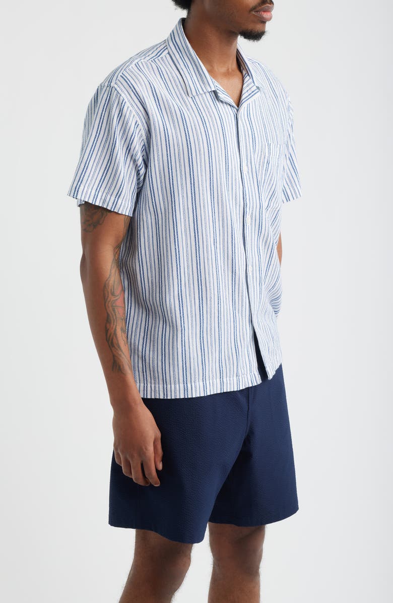 Obey Evans Stripe Camp Shirt, Alternate, color, Blue/ White Multi