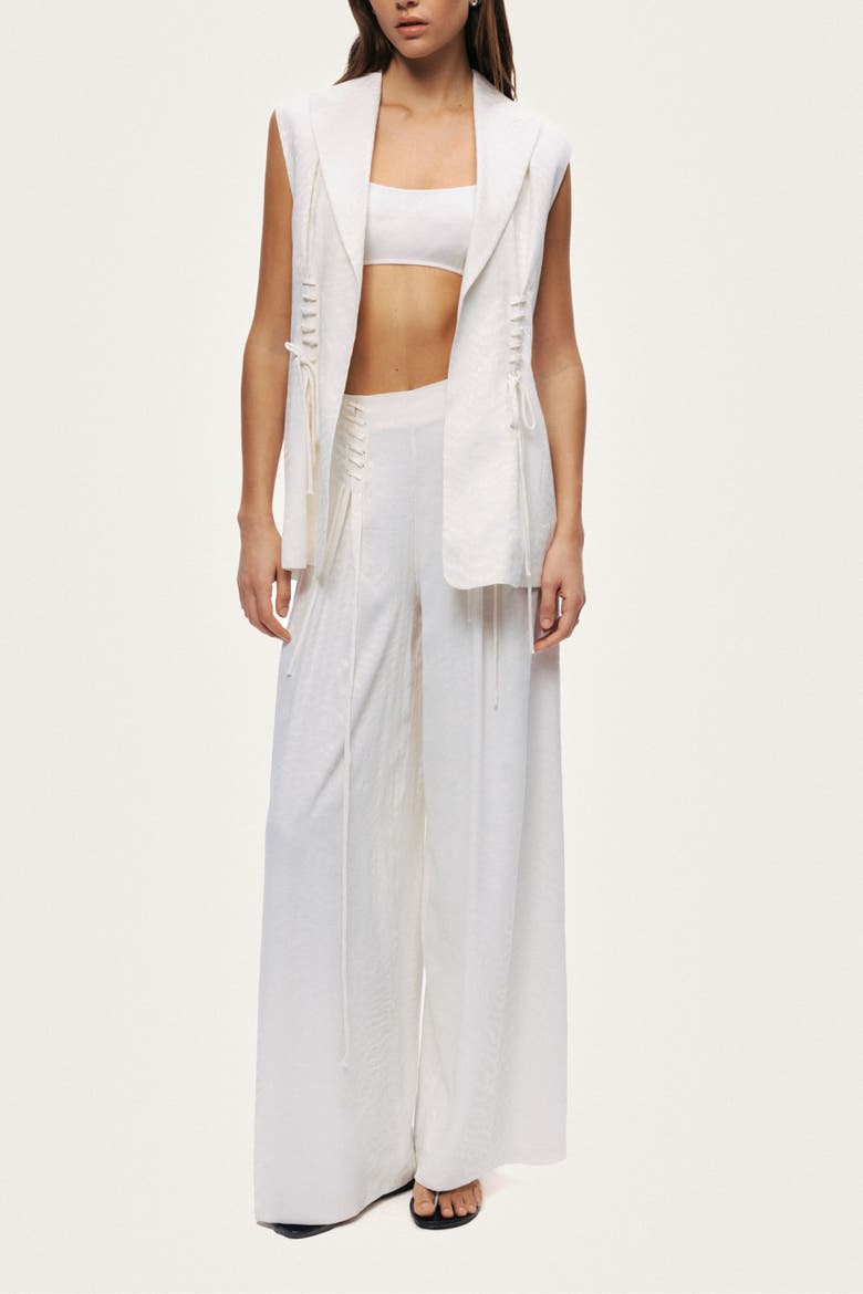 Lace Up Wide Leg Pants, Alternate, color, Ivory