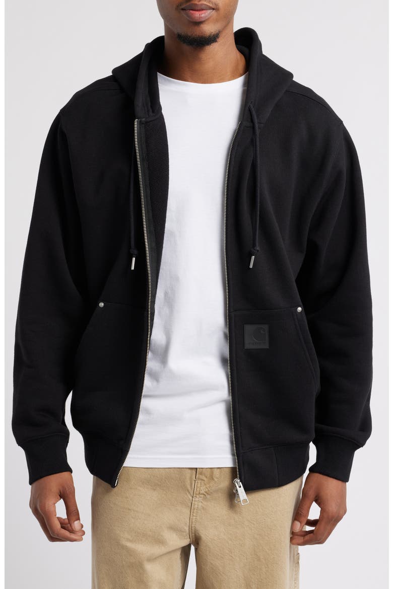 Eldon Riveted Loose Fit Zip Hoodie, Main, color, BLACK