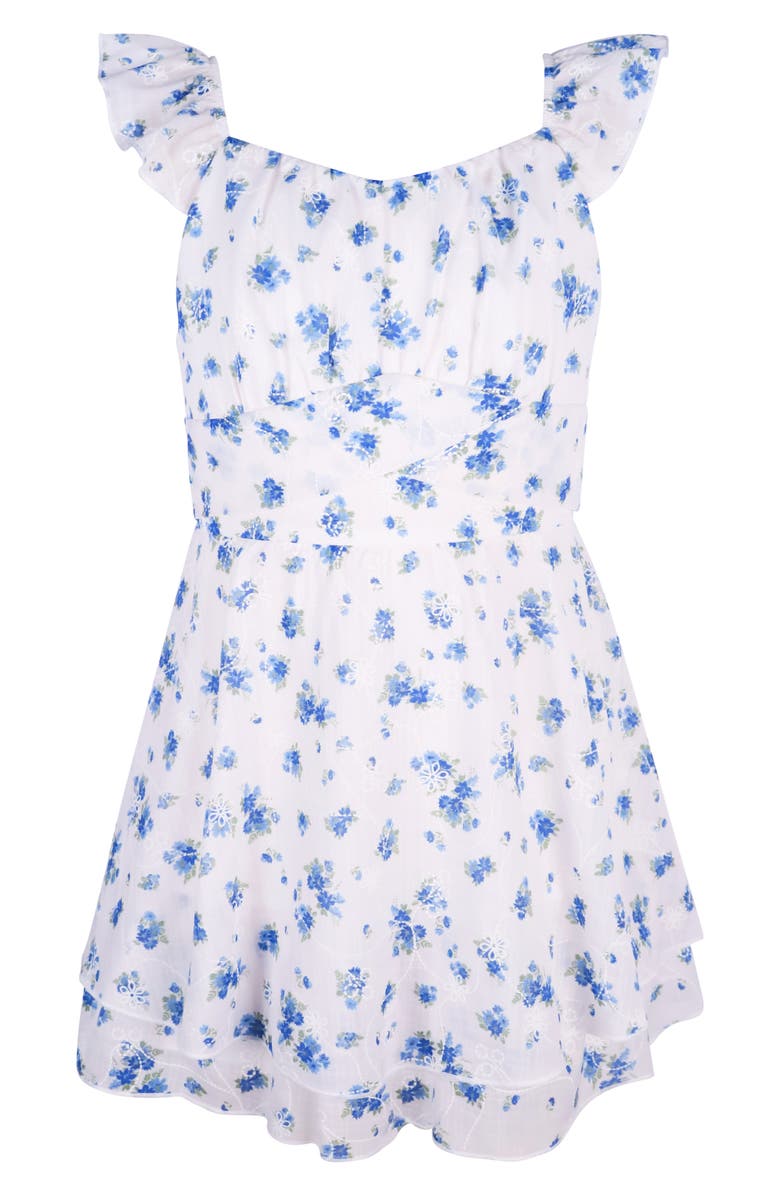 Zunie Kids' Flutter Sleeve Romper, Main, color, White/ Blue