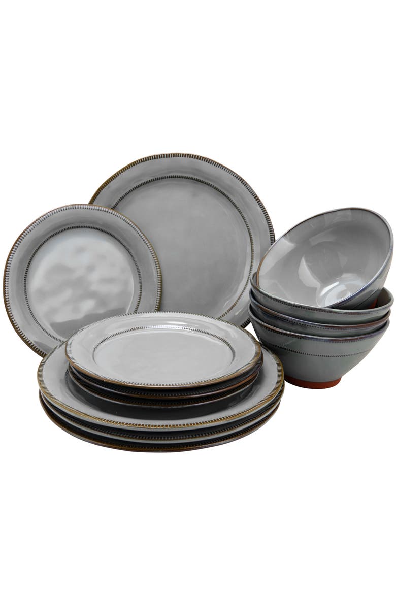 Terranea 12 Piece Dinnerware Set, Main, color, Grey