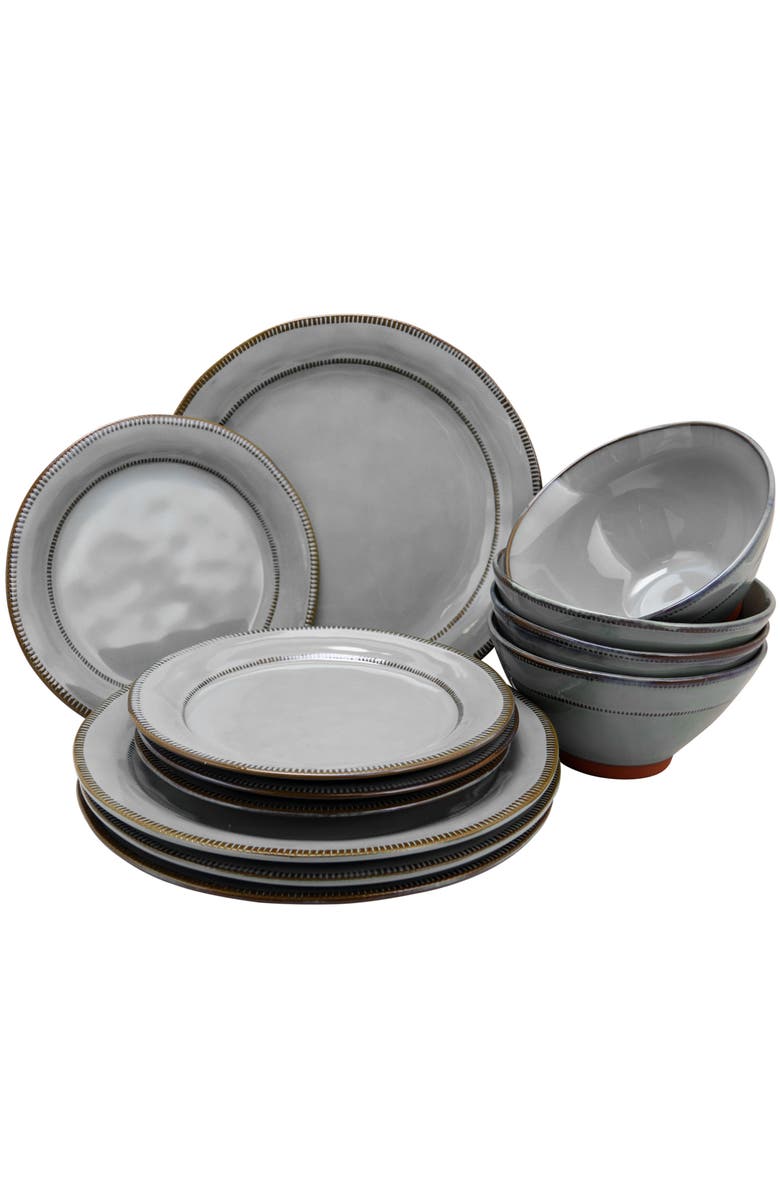 Gibson Elite Terranea 12 Piece Dinnerware Set, Main, color, Grey