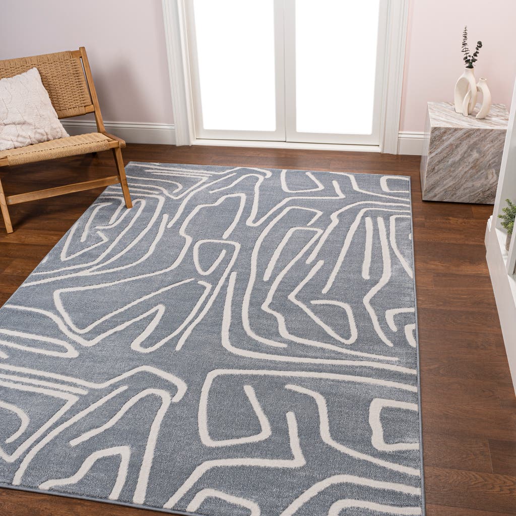Jonathan Y Alcina Modern Scandinavian Graphic Lines High-low Area Rug In Blue/white