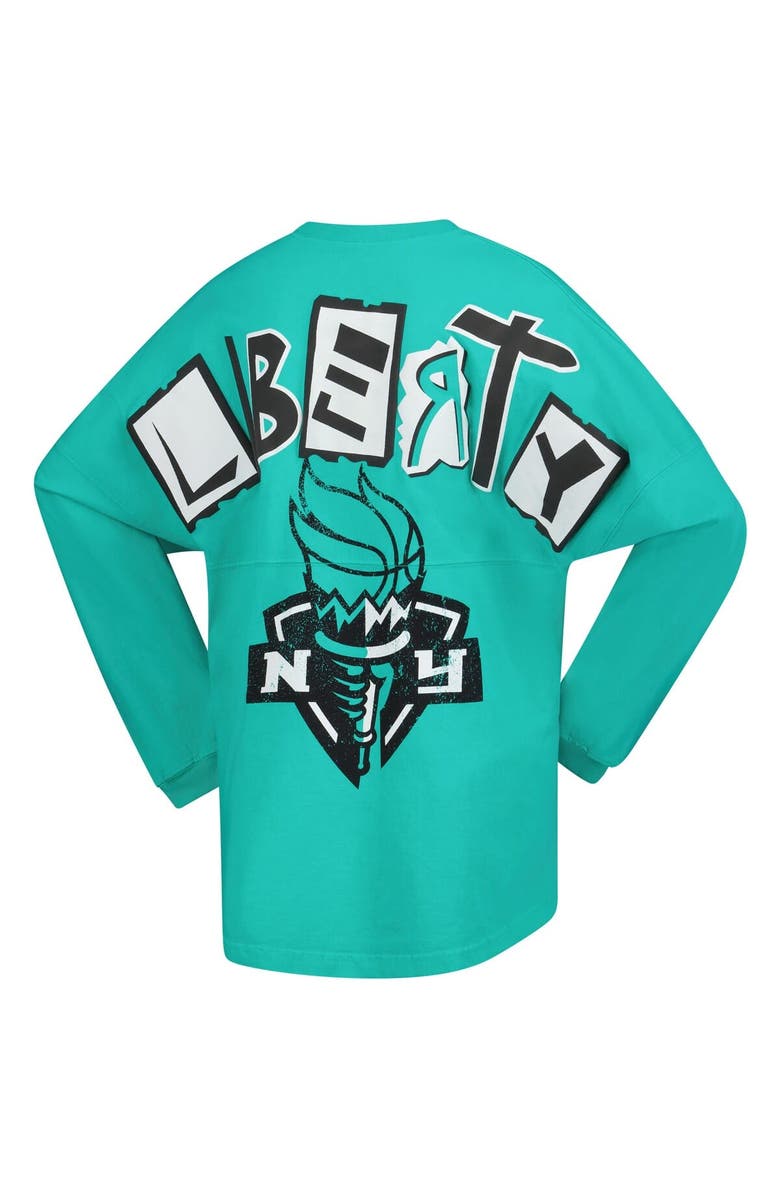SPIRIT JERSEY Women's Spirit Jersey Mint New York Liberty Patches Oversized Long Sleeve T-Shirt, Alternate, color, Mint