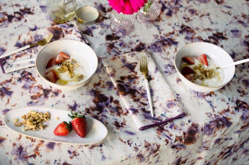 Goldie Home Rose Marble Tablecloth In Rose Marble Lavender Trim