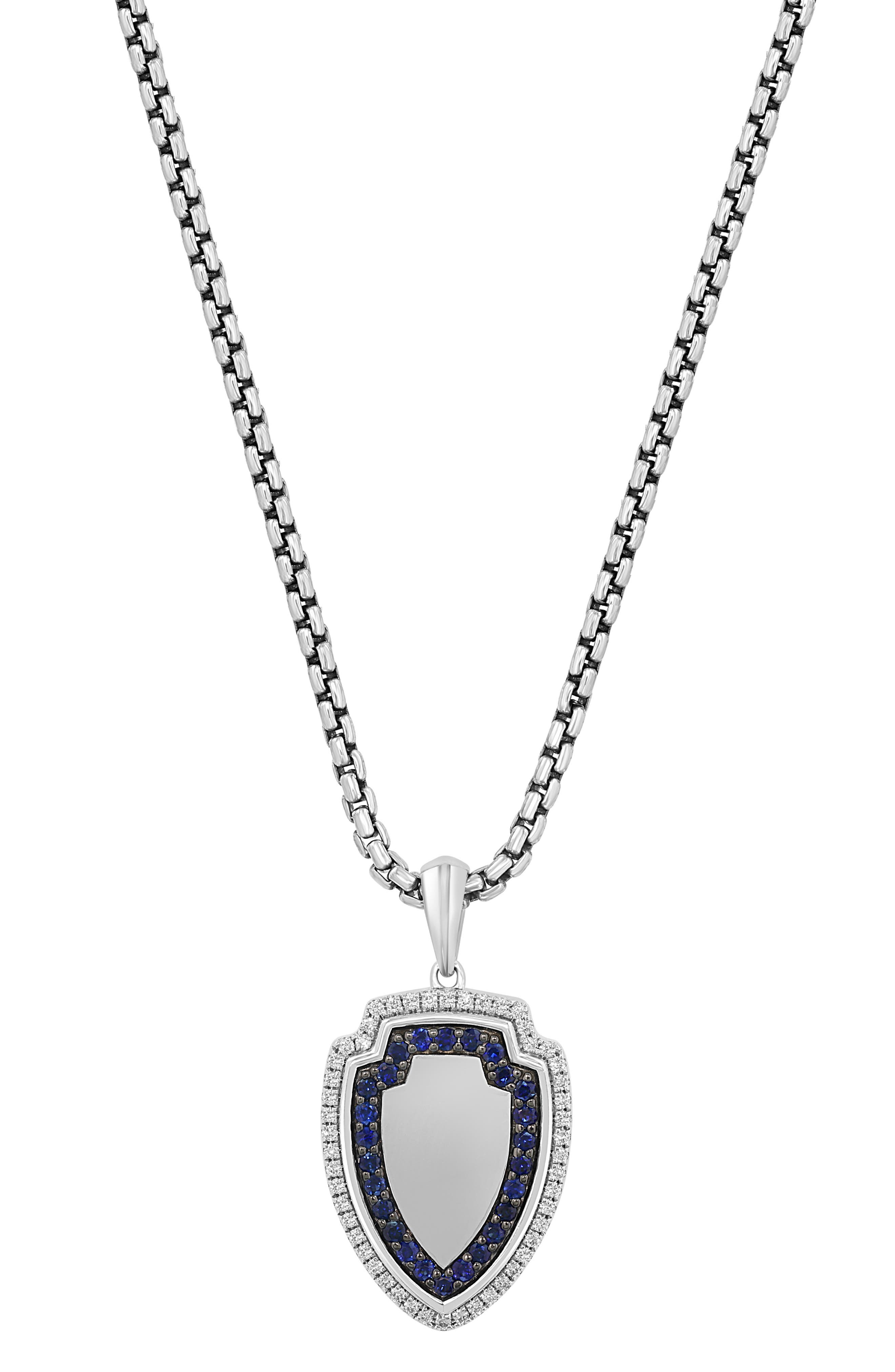 Sterling Silver Diamond and Sapphire Pendant Necklace