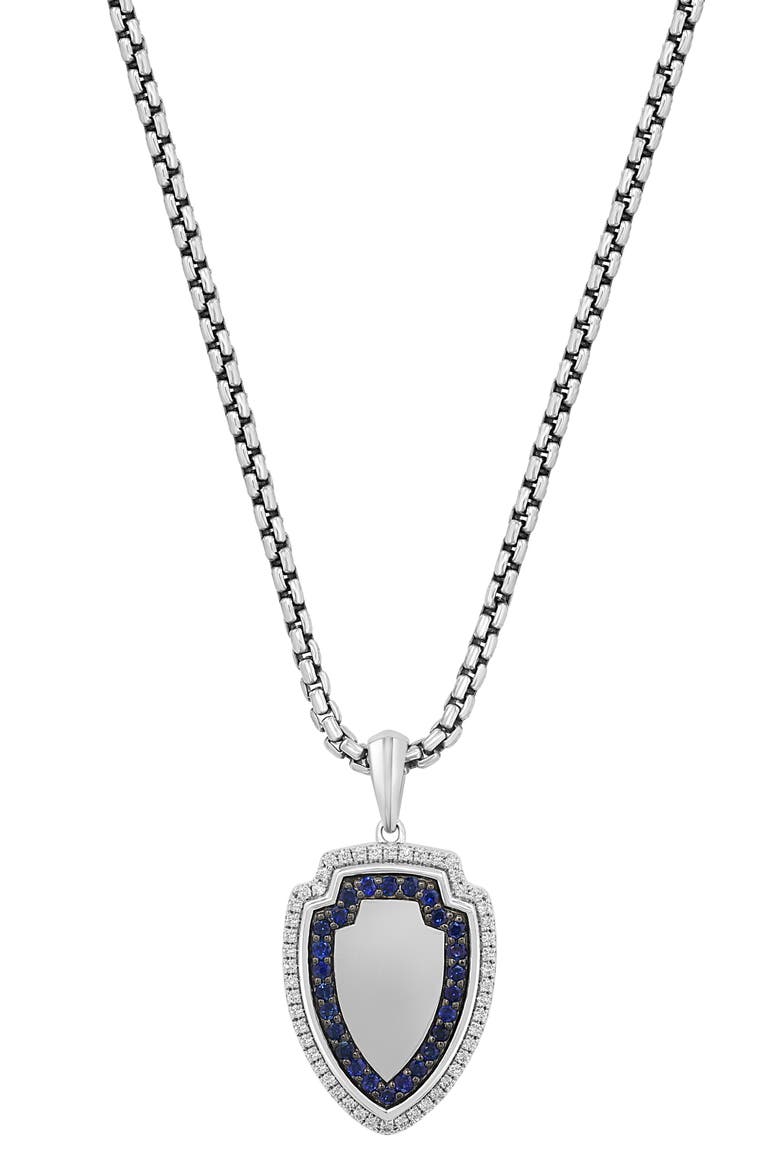 Sterling Silver Diamond and Sapphire Pendant Necklace, Main, color, BLUE