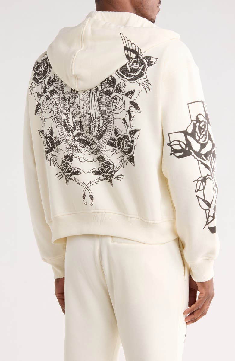 Ed Hardy Virgin Mary Boxy Zip-Up Hoodie, Alternate, color, Ivory
