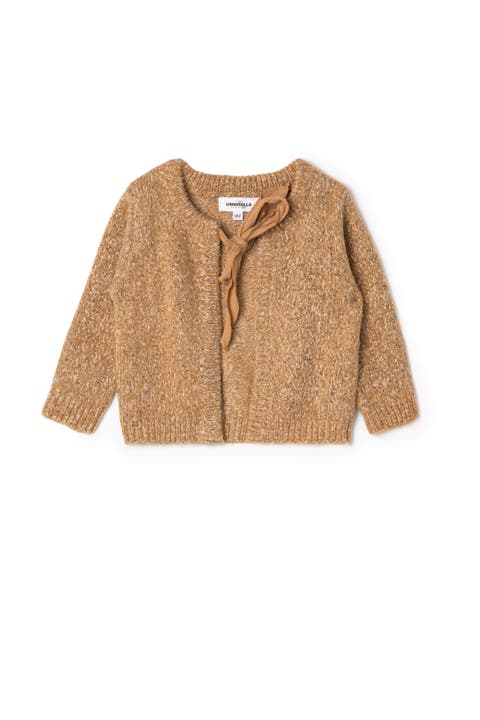 Girl Mix Knit Bow Tie Ribbed Cuffs Cardigan (Toddler, Little Kid & Big Kid)