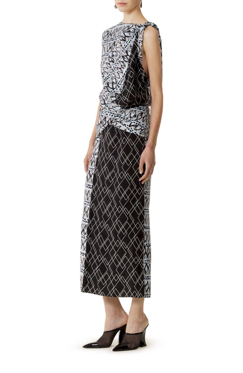 Lanvin Printed Silk Patchwork Dress, Alternate, color, Blue
