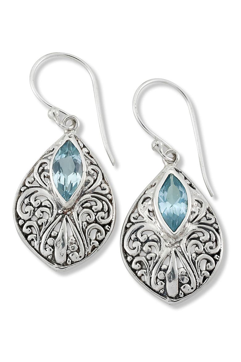 Sterling Silver Blue Topaz Drop Earrings, Main, color, BLUE