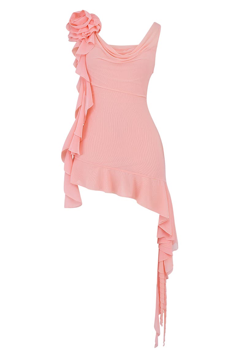 Charla Asymmetric Ruffle Detail Mesh Minidress, Alternate, color, APRICOT