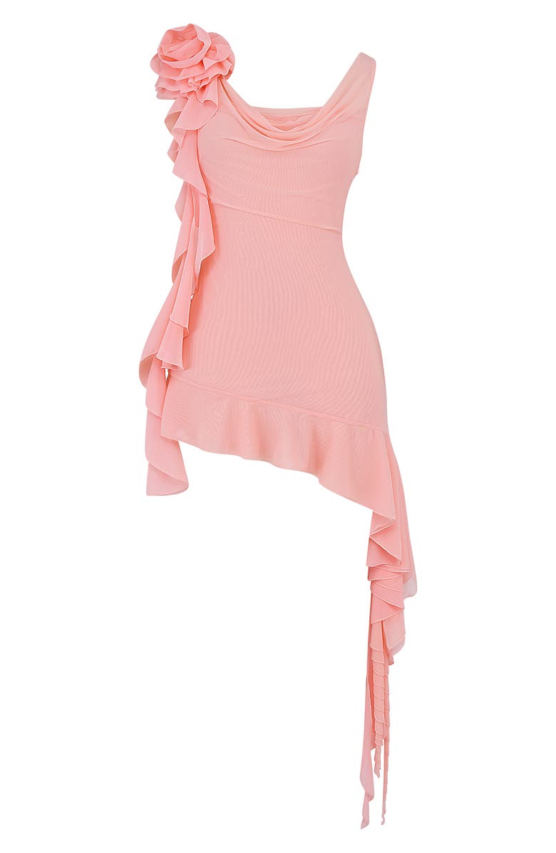 HOUSE OF CB Charla Asymmetric Ruffle Detail Mesh Minidress, Alternate, color, Apricot