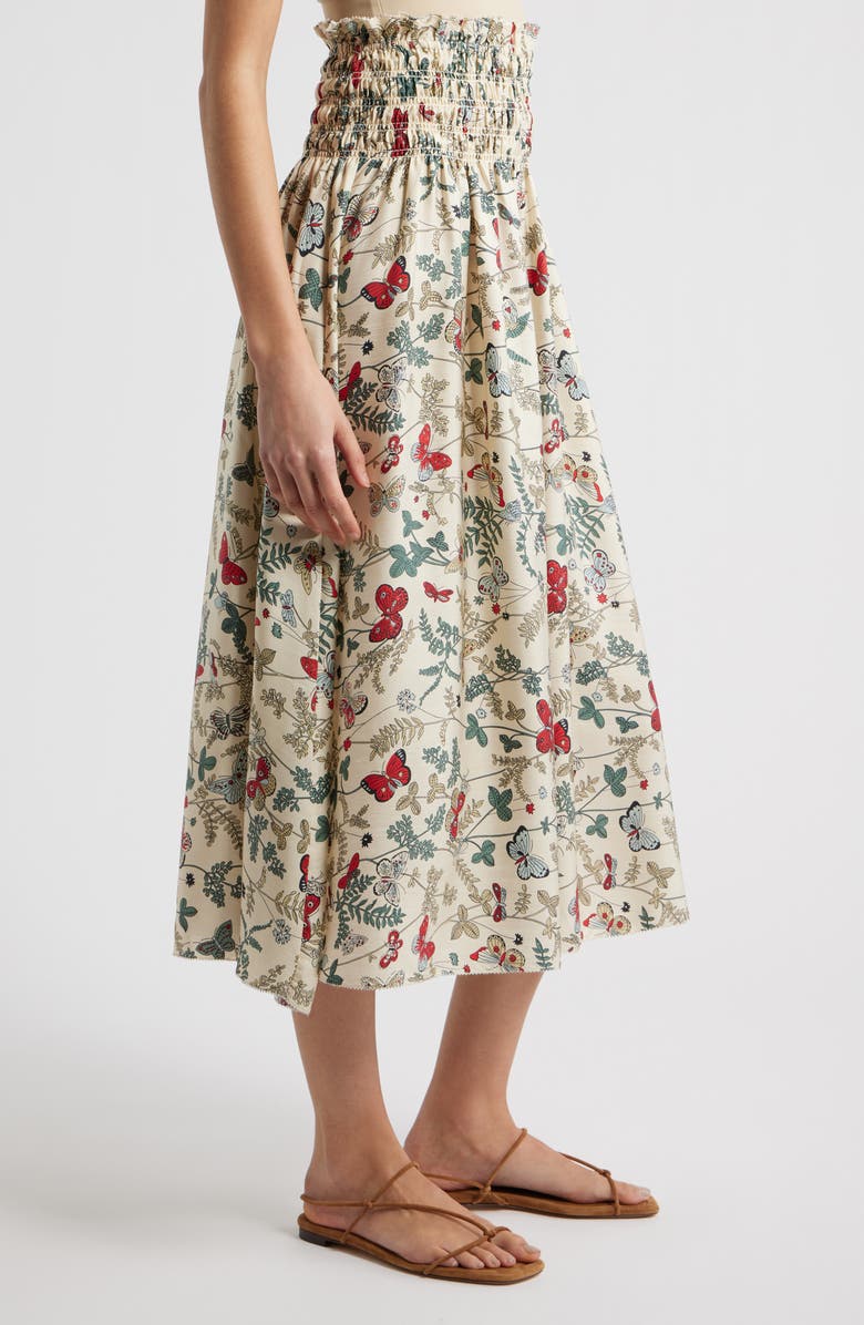 THE GREAT. The Canary Floral A-Line Silk Midi Skirt, Alternate, color, Floating Butterfly