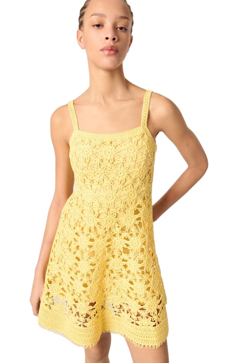 maje Crochet strappy mini dress, Alternate, color, 