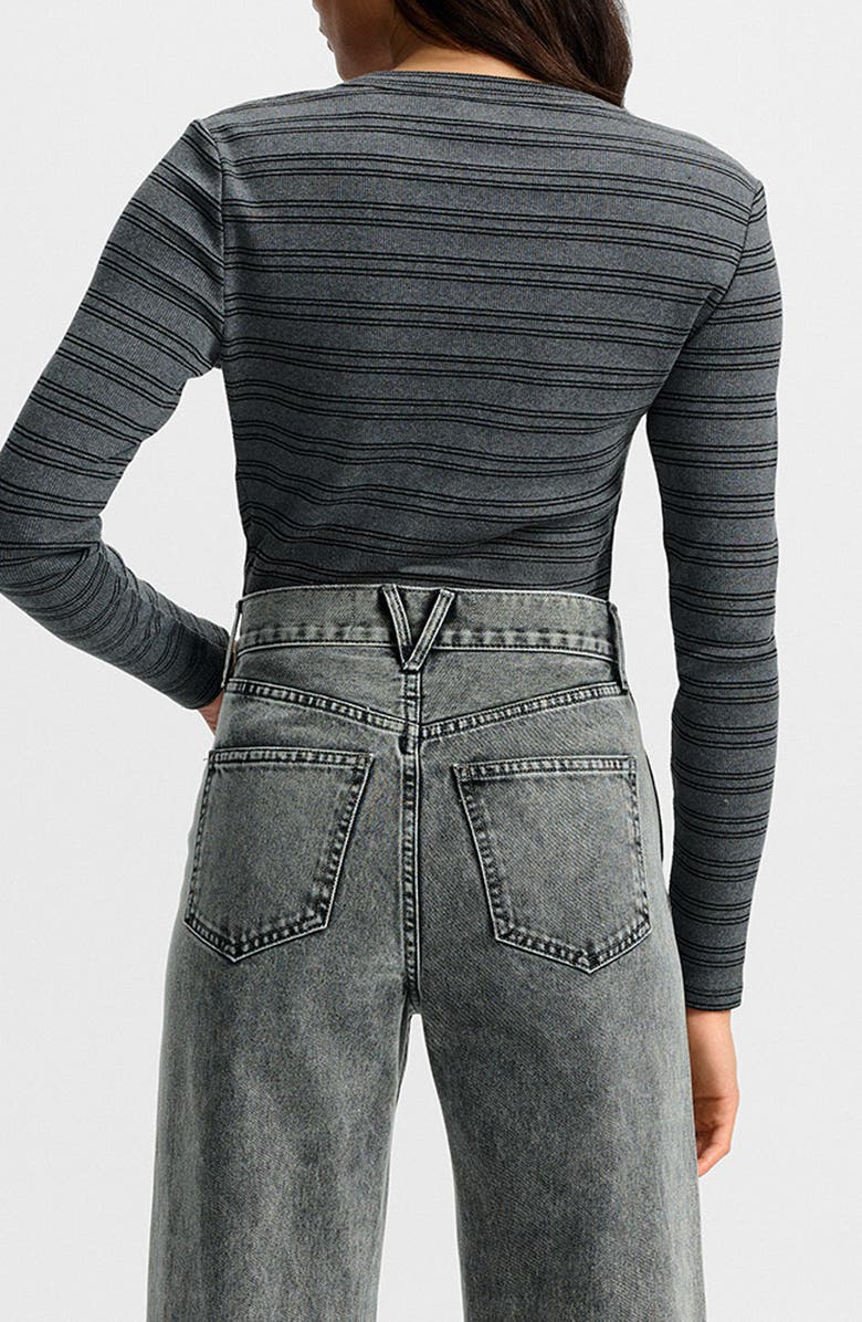 Veronica Beard Dilia Metallic Stripe Stretch Cotton Blend Top, Alternate, color, Heather Grey Black Lurex