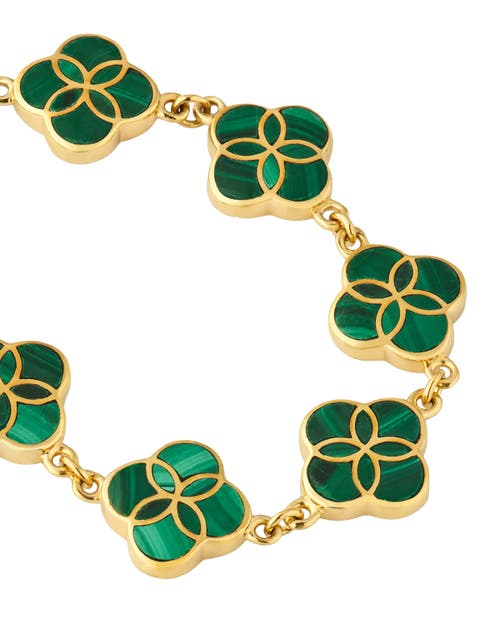 Jan Leslie Sterling With 18k Gold Overlay And Gemstones All Over Petal Bracelet In Green