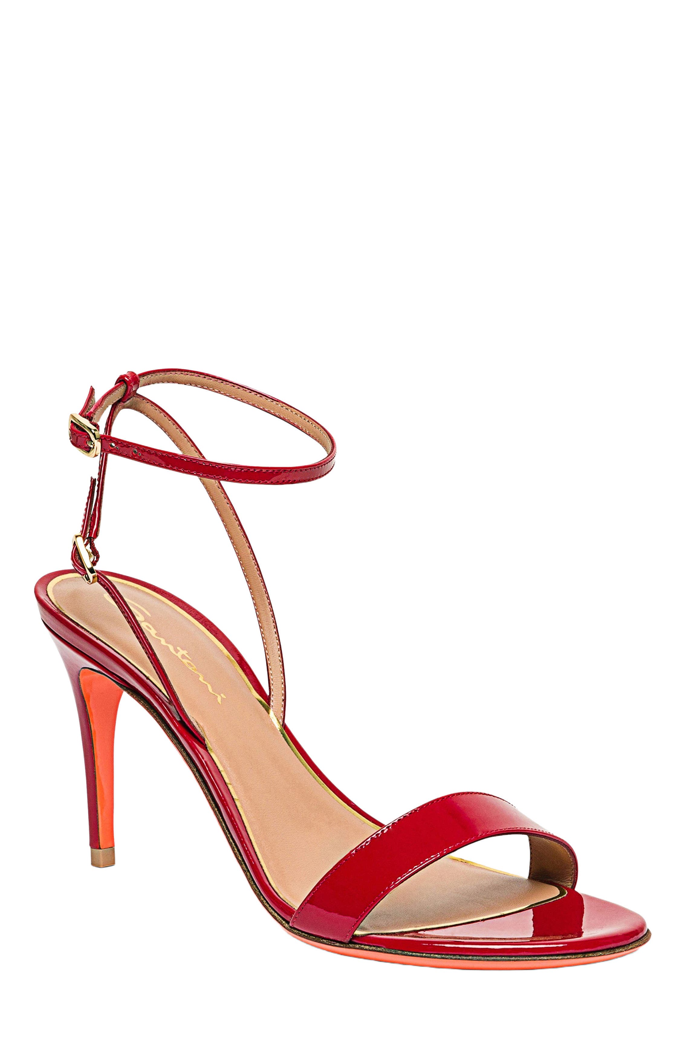 Santoni Patent leather high-heel sandal, Main, color, Red