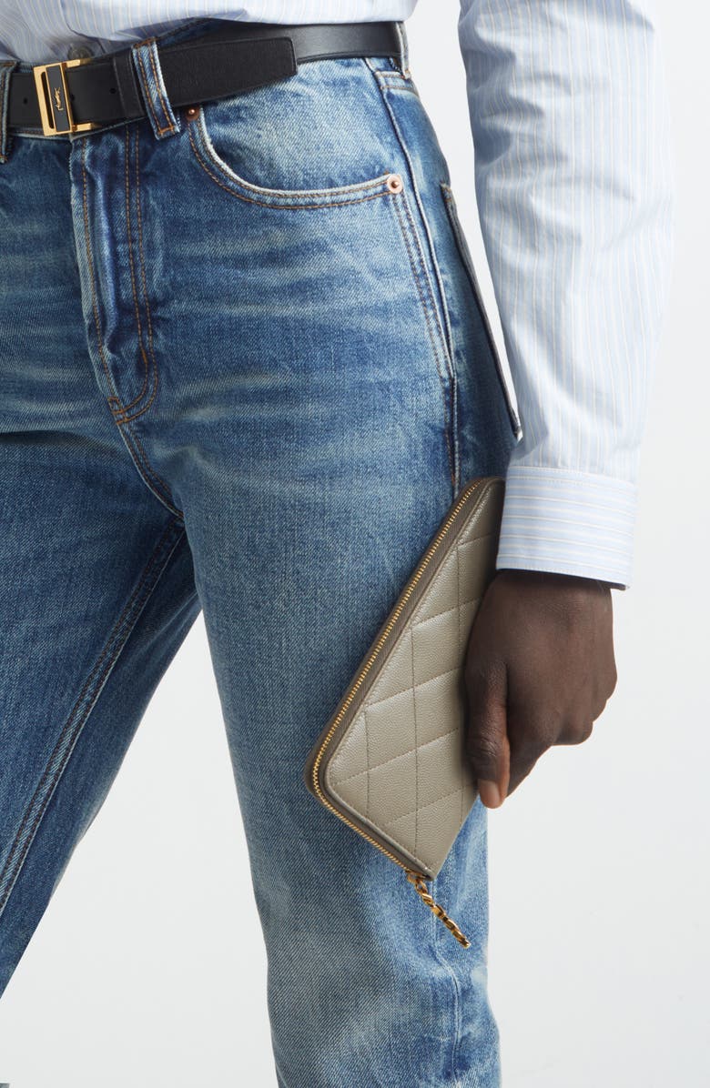 Saint Laurent Cassandre Bijou Zip Wallet, Alternate, color, Light Taupe