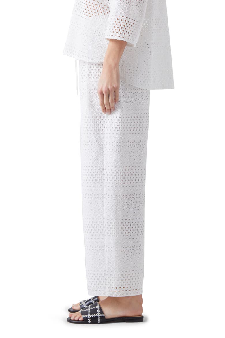 Edie Broderie Straight Leg Pants, Alternate, color, WHITE