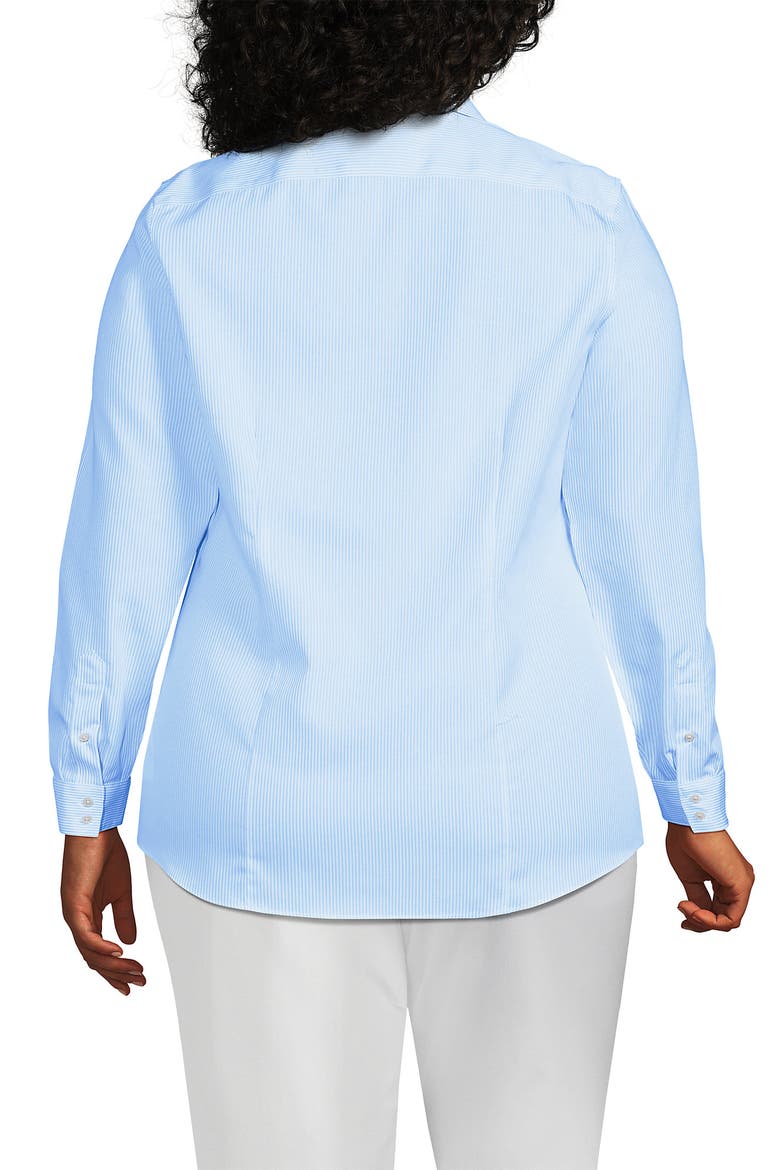 Plus Size No Iron Button Front Shirt, Alternate, color, Bermuda Blue Mini Stripe