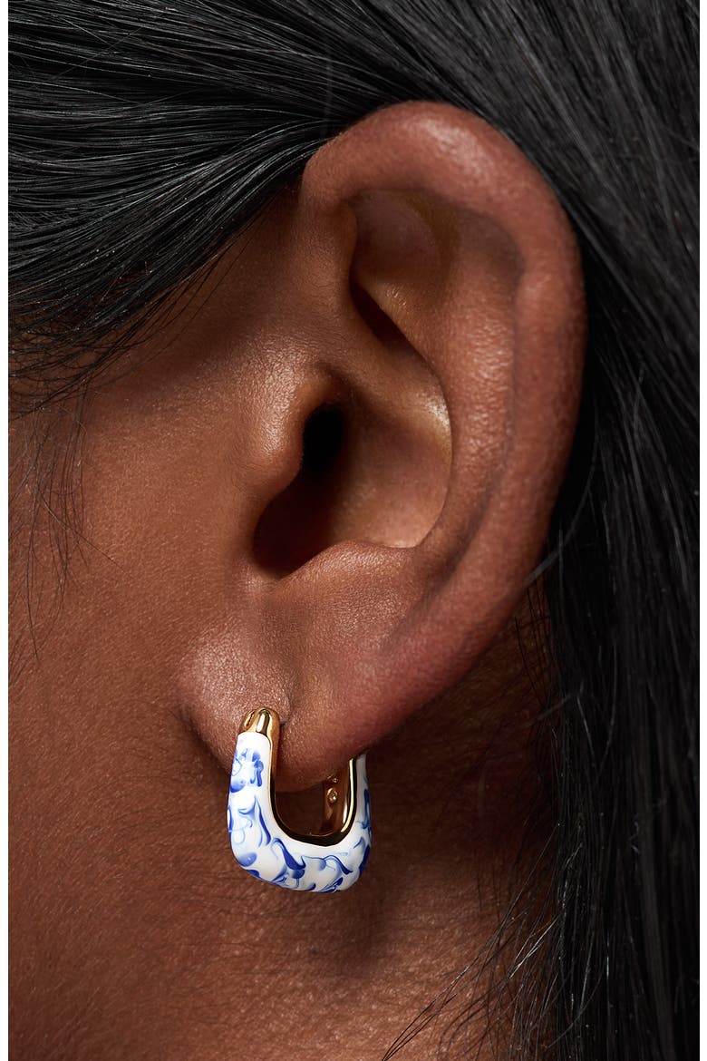 Dakota Mini Marbled Enamel Hoop Earrings, Alternate, color, GOLD / MARBLE BLUE