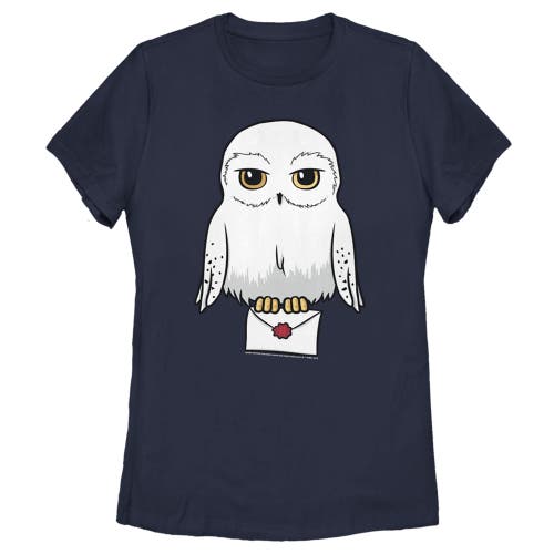 Women's Harry Potter Cartoon Hedwig Letter  Graphic T-Shirt in Navy Blue  product